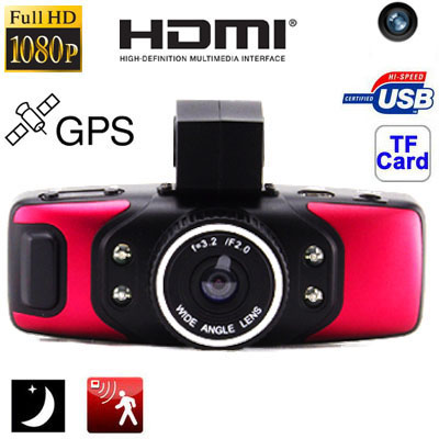 GS5000 Red, 1.5 inch LCD 1080P Full HD Camera Car DVR with GPS / G-Sensor / Night Vision / Motion Detection / HDMI/ Micro SD/TF - Click Image to Close